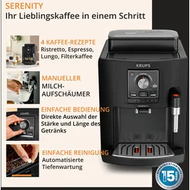 Krups EA4008 2L integriertes Mahlwerk, Dampfdüse, 1450W Schwarz