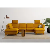Wohnlandschaft HOME AFFAIRE "Trelleborg U-Form", gelb (mustard), B:307cm H:86cm T:213cm, 100% Polyester, Sofas, Wohnlandschaft, wahlweise mit Bettfunktion und Bettkasten, inkl. Federkern-Polsterung