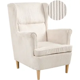 Beliani Ohrensessel ABSON Cord 68 x 95 x 73 cm Hellbeige