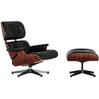 Vitra - Lounge Chair & Ottoman, poliert / Seiten schwarz, Santos Palisander, Leder Premium nero (neue Maße)