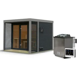 Karibu 38 mm Saunahaus Ares 3 Anthrazit/Graualuminium inkl. 9 kW Ofen Bio + ext. Steuerung