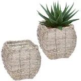 Blumentopf, Übertopf, Rattan Pflanzkorb, Pflanzentopf 2er Set, Pflanzenübertopf
