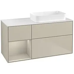Villeroy und Boch Finion Waschtischunterschrank G681HHHH 120x60,3x50,1cm, Regal links Sand Matt Lacquer, Sand Matt Lacquer