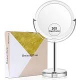 Beautifive Schminkspiegel mit 20X/1X Vergrößerung, Doppelseitiger Kosmetikspiegel mit 360°Schwenkbar,Abnehmbarer Vergrößerungsspiegel für Make-up, Schlafzimmer, Reisen