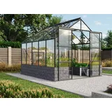 Vitavia Gewächshaus Cassandra 8300 ESG 3 mm in Schwarz inkl. Sockelmauer Anthrazit