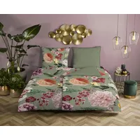 DESCANSO Wendebettwäsche »Fiori«, Satin, - grün