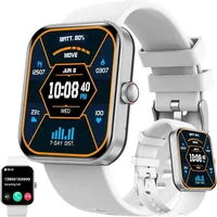 mit Telefonfunktion, HD Großbildschirm Sportuhr Herren mit Bluetooth-Anrufen Fitnessuhr Pulsmesser Schlafmonitor Schrittzähler - Silber