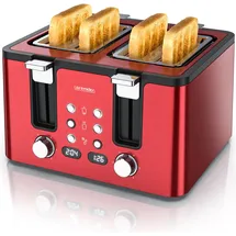 Arendo Toaster 4 kurze Schlitze, für 4 Scheiben, 1750 W, Toaster, Rot