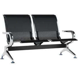 CLP Wartebank Airport mit Kunstlederbezug, Sitzbank mit Metallgestell in Chromoptik, robuste Wartestühle mit Rückenlehne, Farbe:schwarz/schwarz, Größe:2-Sitzer
