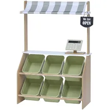 Teamson Kids Little Helper Pretend Play Holzmarkt Lebensmittelständer Rollenspiel-Spielzeug-Set für Kinder mit interaktiven Funktionen & 6 Zubehör Grün TD-13638A