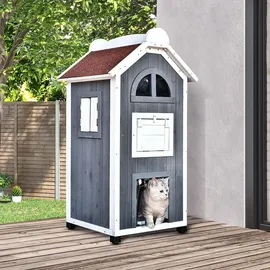 PawHut Katzenhaus für Katzenbett oder Katzentoilette Katzenschrank Katzenklo - Grau, 59 x 55 x 109 cm