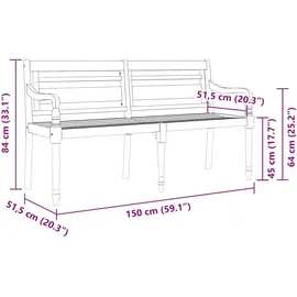 vidaXL Batavia-Bank 150 x 19 x 84 cm Braun