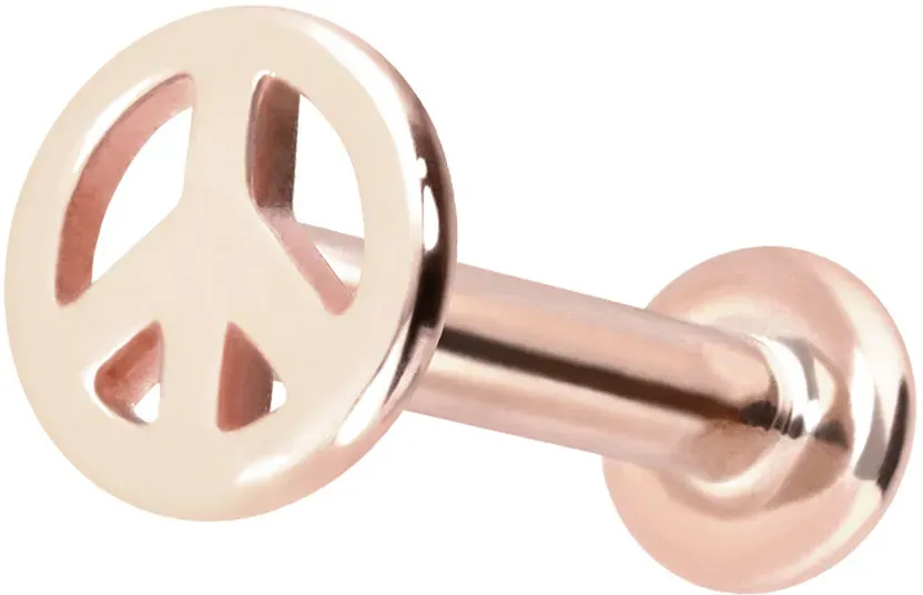 14 Karat Gold Labret mit Push Fit PEACE-ZEICHEN
