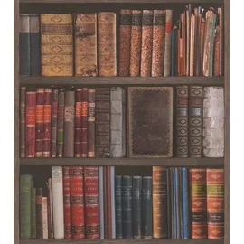 Rasch Textil Papiertapete Bücherwand 20 cm x 10 m 0 g Beige 934809