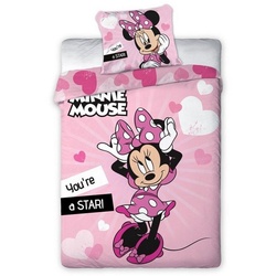 Kinderbettwäsche Minnie Maus, Disney Minnie Mouse, Mikrofaser, 2 teilig, Mädchen Wendebettwäsche 135-140 x 200 cm rosa