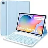 YUEJIDZ Französische Tastaturhülle für Samsung Galaxy Tab S6 Lite 2024, AZERTY-Drahtlos-Tastatur mit Intelligenter Lederschutzhülle für 10,4“ Samsung Galaxy Tab S6 Lite 2024/2022/2020, Blau