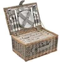 casa.pro Picknickkorb mit Besteck-Set für 4 Personen 40 x 30 x 20 cm grau
