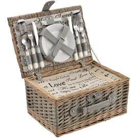 casa.pro Picknickkorb mit Besteck-Set für 4 Personen 40 x 30 x 20 cm grau