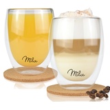 Milu Thermogläser Set – 4 vers. Größen - Doppelwandige Espresso Gläser - Kaffeegläser, Latte Macchiato, Cappuccino Glas - Isolierglas, spülmaschinenfest (2 Gläser, 350ml)