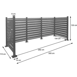 Mendler Mülltonnen-Zaun HWC-K57 130 x 300 x 110 cm braun