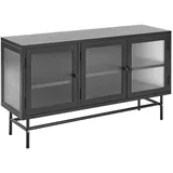 Beliani Sideboard Schwarz Stahl 35 x 115 x 64 cm mit 3 Durchsichtigen Glastüren 4 Regalböden 3 Griffen Industriell Flur Schlafzimmer Küche Wohnzimmer Kommoden - Sideboards, Sideboards