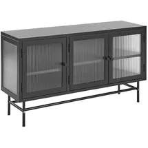 Beliani Sideboard Schwarz Stahl 35 x 115 x 64 cm mit 3 Durchsichtigen Glastüren 4 Regalböden 3 Griffen Industriell Flur Schlafzimmer Küche Wohnzimmer Kommoden - Sideboards, Sideboards