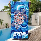 Dihope Strandtuch Personalisiert mit Namen Sandfreies Microfaser Handtücher Badetuch Groß Schnelltrocknend Stranddecke für Kinder, Teenager, Erwachsene,Karettschildkröte