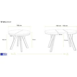 WFL GROUP Esstisch, Alteiche, Holzwerkstoff, 8-Sitzer, Rund,Rund, 100x76x100 cm, Esszimmer, Tische, Esstische
