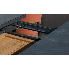 ALEOS. Gartengarnitur Gartenset Aluminium TEAK Set mit quadratischem Ausziehtisch 150x110cm auf 150cm ausziehbar + 4 Hochlehner anthrazit Trinidad