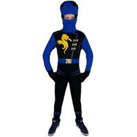 Foxxeo blaues Drachen Ninja Kostüm für Kinder - Größe 110-152 - blauer Ninja Kämpfer für Jungen Fasching Karneval, Größe:134/140