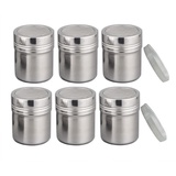 Pulverstreuer mit Deckel, Edelstahl, feines Netz, für Sieb, Kakao, Zimtpulver, Puderzucker, Schokolade, Kaffee Medium-6Pcs silber