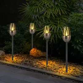 ETC Shop Außenleuchte Solarlampe Steckleuchte, Gartenfackel mit Feuereffekt, Terrassenlampe, integrierter Akku, Metall, schwarz, led, DxH 6x38cm, 6er Set