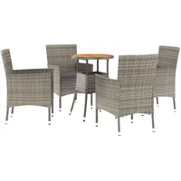 vidaXL 5-tlg. Garten-Bistro-Set mit Kissen Grau Poly Rattan