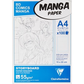 Clairefontaine Manga-Block für Storyboard A4, 100 Blatt, 55g, mit sechsteiligem Raster)