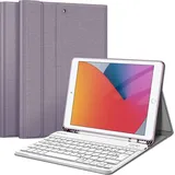 Fintie Tastatur Hülle für iPad 10.2 Zoll (9/8/ 7 Generation - 2021/2020/2019), Schutzhülle mit TPU Rückschale, Pencil Halter und magnetisch Abnehmbarer Tastatur mit QWERTZ Layout, Lavendel
