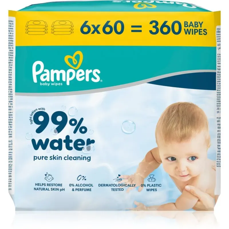 Pampers 99% Water Baby Wipes feuchte Feuchttücher für Kinder 6x60 St.