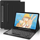 Schutzhülle mit Tastatur für Samsung Galaxy Tab S9 FE+/S9 FE Plus 12,4 Zoll 2023, italienische QWERTY-Tastatur mit Stifthalter für Samsung Tab S9+/S9 FE+ 12,4 Zoll, Schwarz