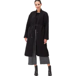 Langmantel ZERO "zero Herbstmantel mit Bindegürtel", Damen, Gr. S, schwarz (schwarz beauty), Stoff, Obermaterial: 100% Polyester. Ärmelfutter: ohne Futter., aufgeraut, casual, figurumspielend wadenlang, Langarm weit, Mäntel
