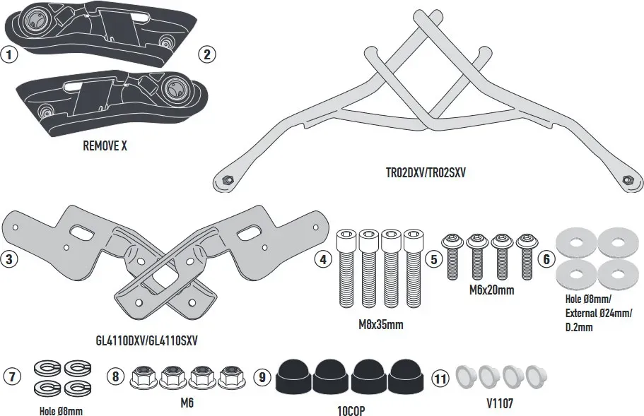 Givi Remove-X, abnehmbare Abstandhalter