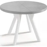 WFL GROUP Designer Runder Ausziehbarer Esstisch - Loft-Stil, Industriell, Platzsparend - Weiße Beine - 100 bis 150 cm - für 5-8 Personen - Hergestellt in EU - Beton Grau - 150 cm