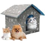 Katzenhaus Outdoor Winterfest, Katzenhaus Für Draußen, hundehütte Outdoor, Katzenhütt-Outdoor, Faltbare Wasserdicht Katzenhöhle Haustierhaus (Grau, S)