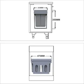 Relaxdays Einbaumülleimer Küche, 2x 8 l, Müllsystem Unterschrank, Kunststoff, HxBxT: 35,5 x 25 x 47 cm, grau