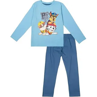 UNITED LABELS Paw Patrol Schlafanzug für Jungen - Kinder Pyjama Set Langarm Oberteil mit Hose Blau (DE/NL/SE/PL, Numerisch, 122, 128, Regular, Blau) - 122-128