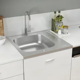 vidaXL Spüle mit Abtropffläche silber Edelstahl Handbetätigung 600 x 600 mm