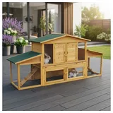 Feel2Home Kleintierkäfig Hasenstall Freilauf Freigehege Kaninchenhaus Nagerkäfig Kleintierstall braun