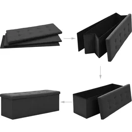 vidaXL Sitzbank mit Stauraum Schwarz Leinenoptik