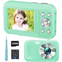 Digitalkamera Fotokamera, FHD 1080P 44MP Kinder Kompaktkamera mit 32GB Karte, Wiederaufladbare Digital Kamera mit 16X Digitalzoom, 2.4" LCD Fotoapparat für Kinder, Mädchen, Jungen, Anfänger(Grün)