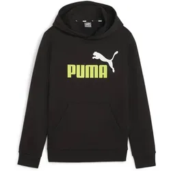 PUMA Kinder Sweatshirt ESS 2 Col Big Logo Hoodi, PUMA BLACK-LIME SHEEN, 140