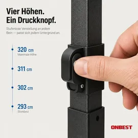 onbest Pavillon 3 x 3 m inkl. 4 Seitenteile Weiß