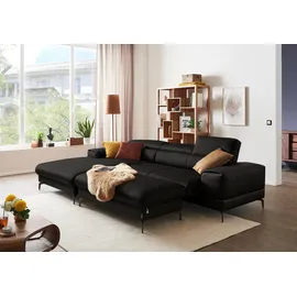 W.Schillig Ecksofa "Piedroo, Designsofa mit tollem Sitzkomfort, elegant und bequem, L-Form", schwarz (schwarz z59), B:303cm H:70cm T:193cm, Longlife Xtra-Leder Z59: Glattleder mit modischer Prägung.